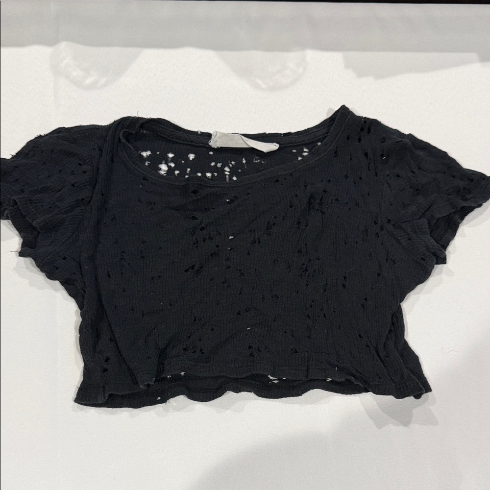 Emma & Sam Black Distressed Crop Top